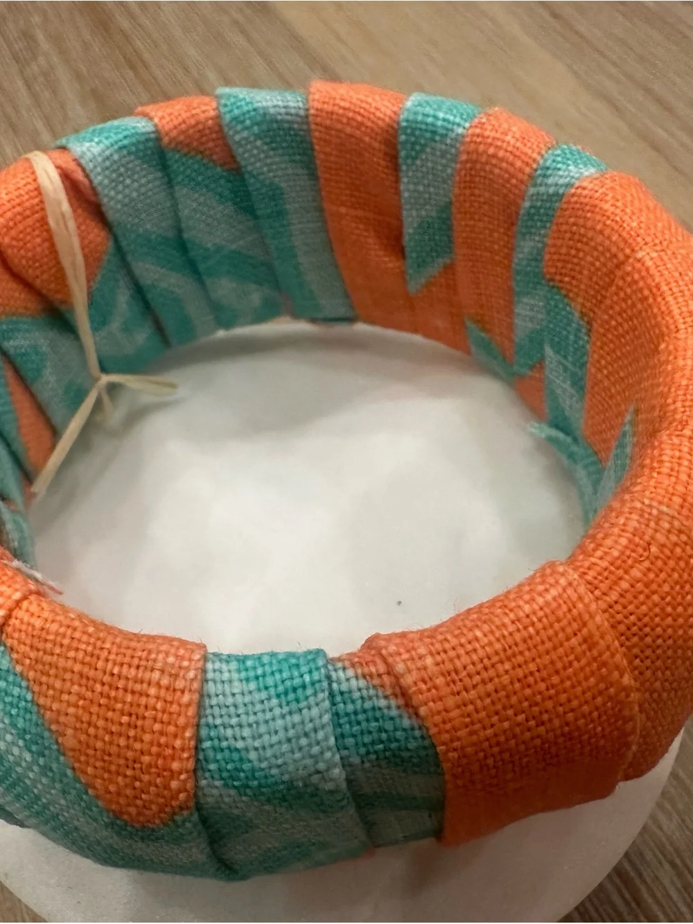 Handmade Orange and Teal Fabric Wrapped Chunky Bangle Bracelet